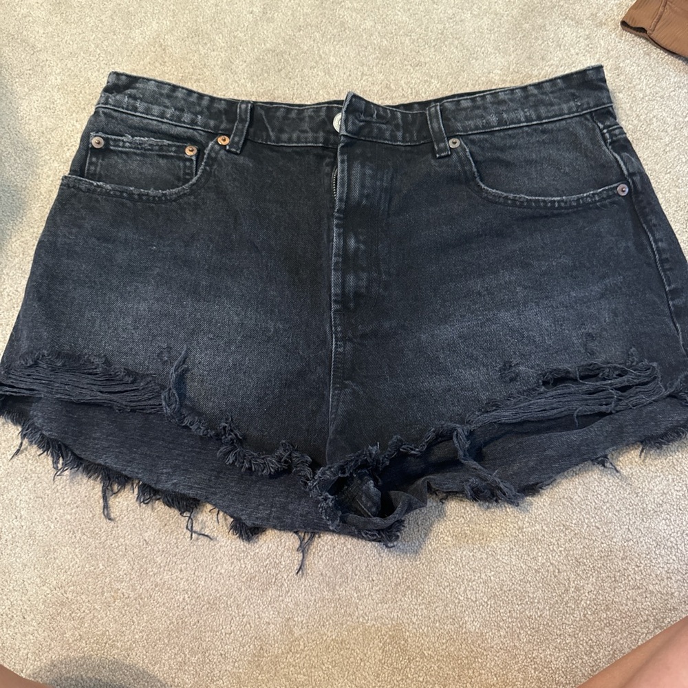 Zara black distressed jean shorts